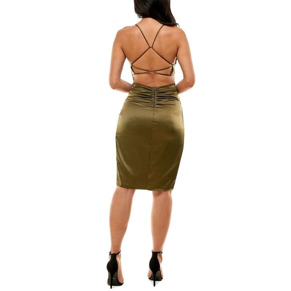 City Studios Junior's Cowlneck Pleat Detail Dress Green Size 13 - Picture 2 of 3